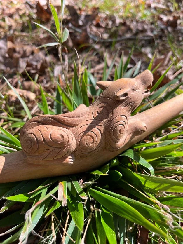 Cosmic Wolf Tepi for Hapé Ceremony | Hand-Carved Ritual Tool