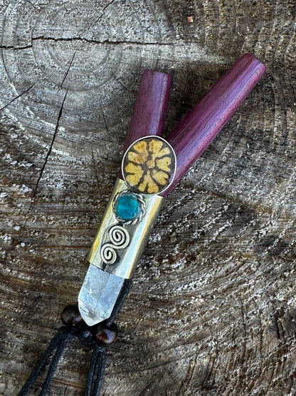 Shipibo Kuripe necklace w/ Metal, Aya & Quartz