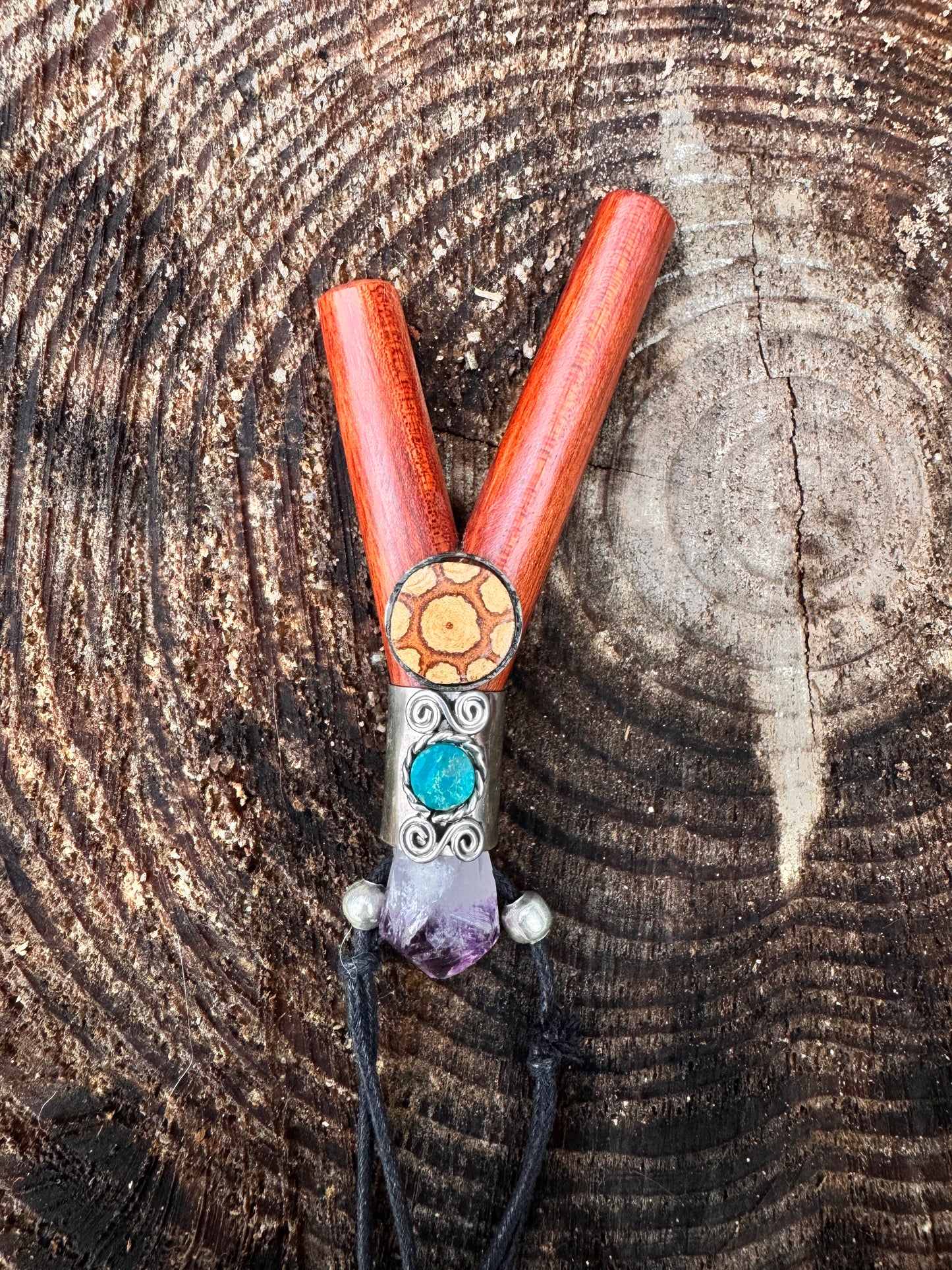 Shipibo Kuripe necklace w/ Metal, Aya & Quartz