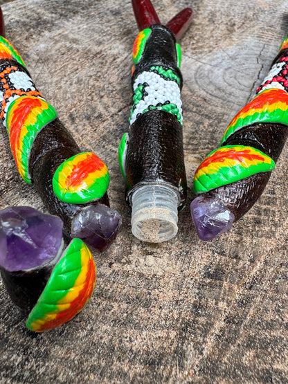 XXL Shipibo Beaded Kuripe (w/ optional build in hapé container)