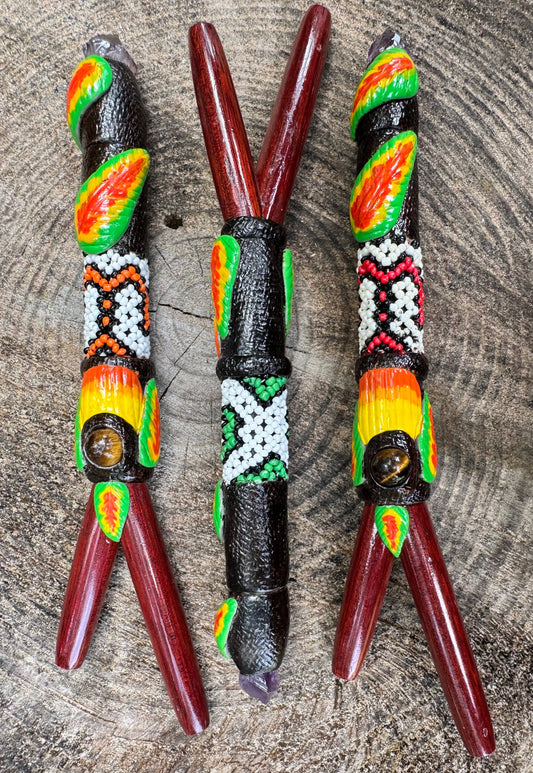 XXL Shipibo Beaded Kuripe (w/ optional build in hapé container)