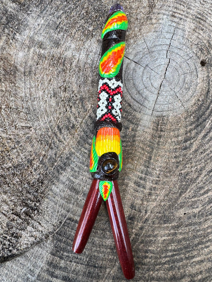 XXL Shipibo Beaded Kuripe (w/ optional build in hapé container)