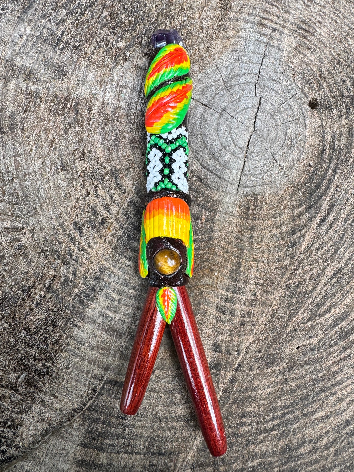 XXL Shipibo Beaded Kuripe (w/ optional build in hapé container)