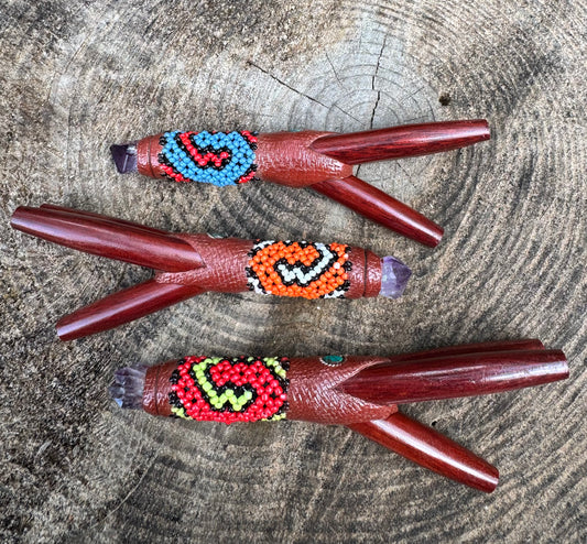 Double Nostril Shipibo Beaded Peruvian Kuripe