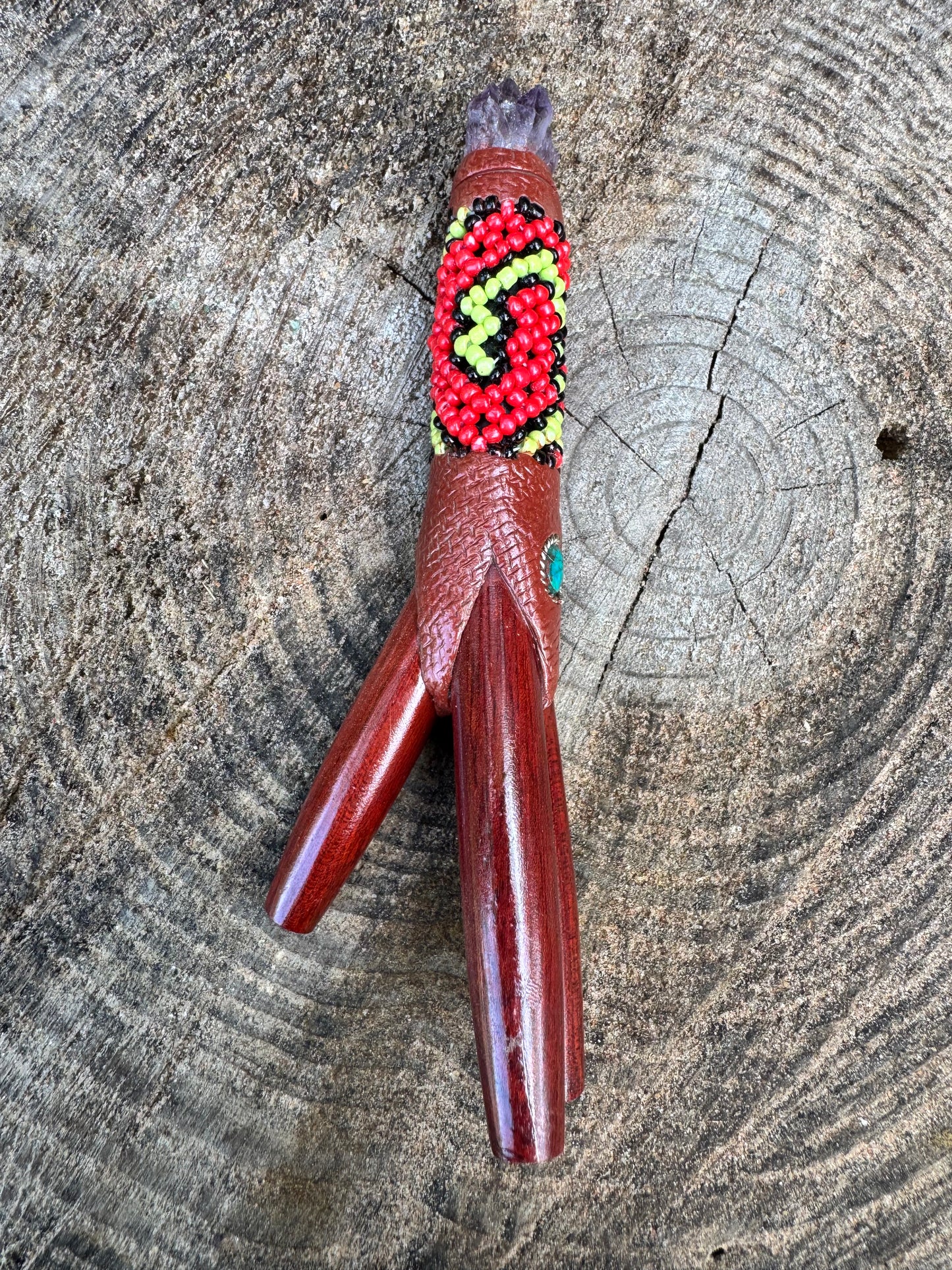 Double Nostril Shipibo Beaded Peruvian Kuripe