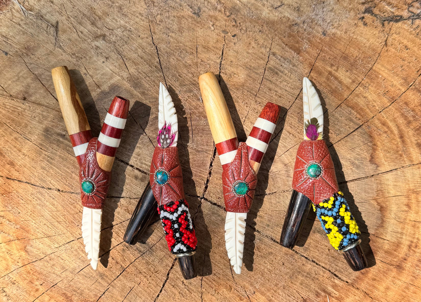 Single Nostril Kuripe w/ carved bone tip and shipibo beading