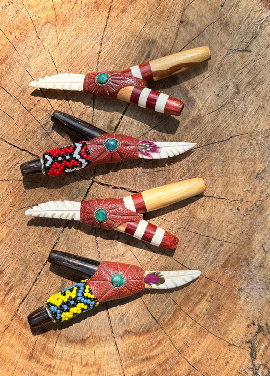 Single Nostril Kuripe w/ carved bone tip and shipibo beading