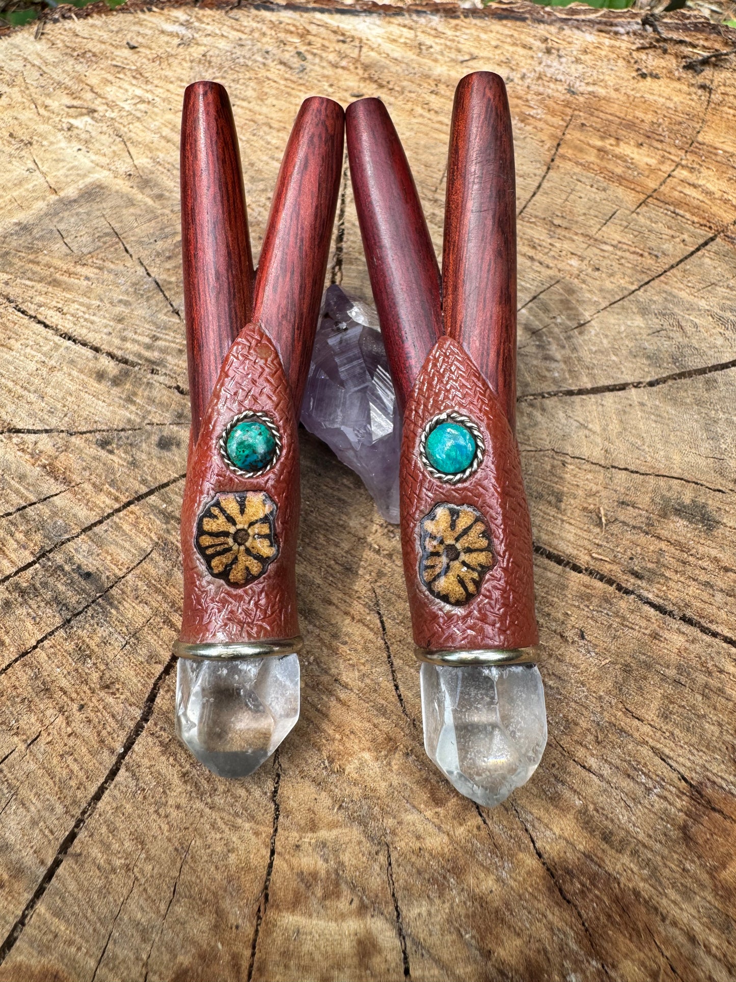 Peruvian Double Nostril Kuripe w/ Aya & crystal