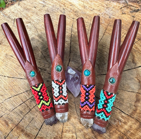 Double Nostril Shipibo Beaded Peruvian Kuripe