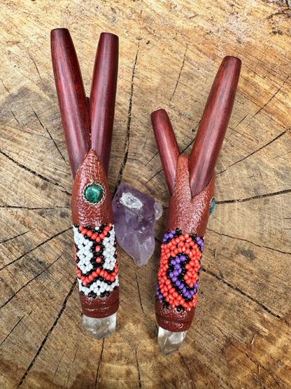 Double Nostril Shipibo Beaded Peruvian Kuripe