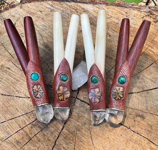 Peruvian Double Nostril Kuripe w/ Aya & crystal
