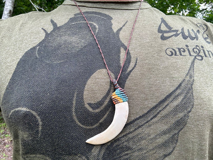 Macrame Boars tooth necklace for Protection & Strength