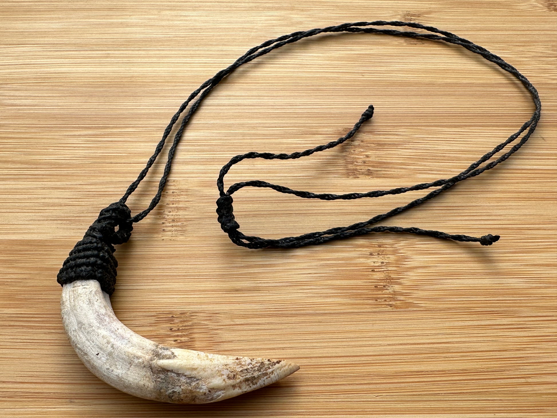 Men s Macrame Boar Tooth Necklace Protection Strength Spirit Visions